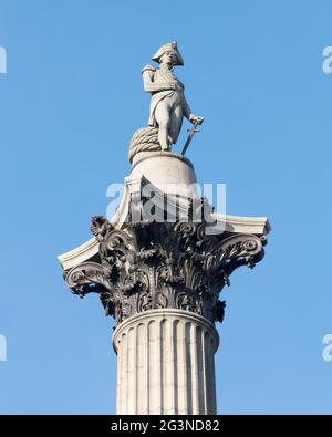 Oben auf der Nelson`s Säule am Trafalgar Square Stockfoto